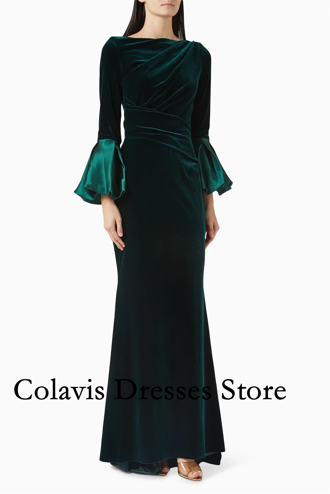 

2025 Customized Draped Gown in Stretch Velvet & Mikado Green Prom Dresses Evening Dress Women Evening Gowns Formal Party Dress