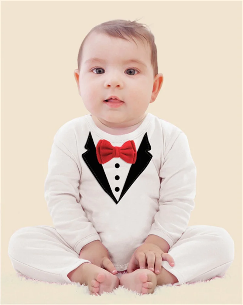 

Autumn Baby Boys Gentleman Costume Toddler Jumpsuit Bow Tie Long Sleeve Romper Infant Boys Birthday Wedding Clothes 0-24 Months