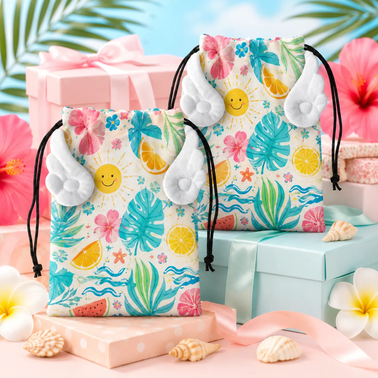 Custom Drawstring Bag Personalized Wing Pongee Drawstring Bag With Custom Name Waterproof Gift Pouch For Baby Shower Birthday