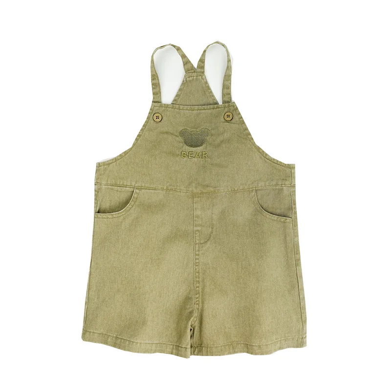 Children's Pants 2025 Summer New Korean Boys and Girls Bear Embroidered Suspenders Shorts Cowboy Overalls
