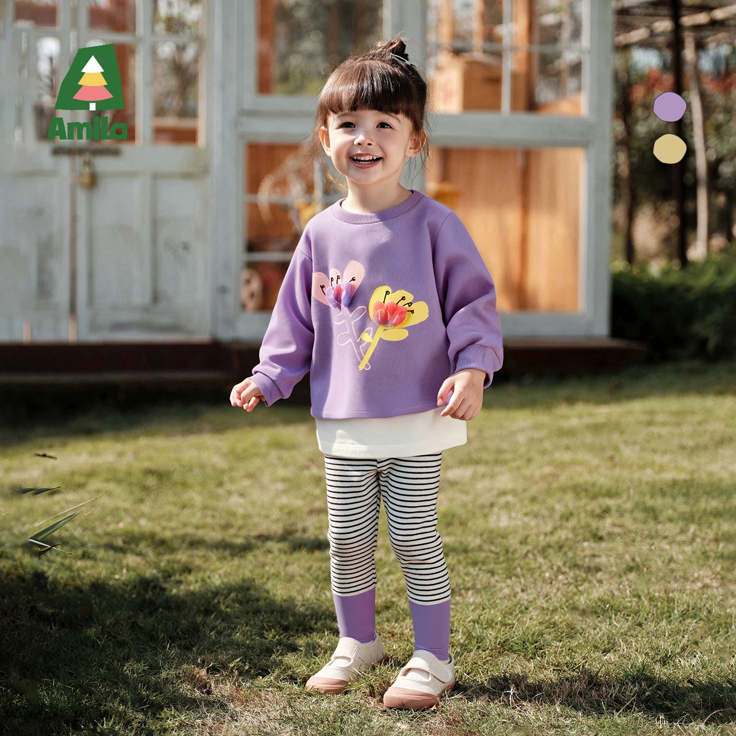 

Amila Kids Set Autumn Girls Boys Sweatshirt Striped Pants Flower Print Cute Cotton Casual Two Piece Outfit Kids Set