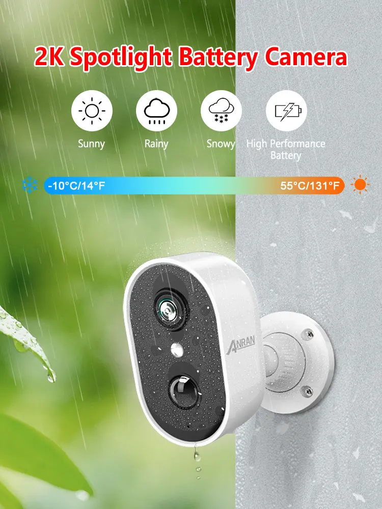 Anran 2K Oplaadbare Batterij Camera 2.4G Wifi Camera Draadloze Home Bewaking Beveiligingscamera 'S Pir, Ip65, Werken Met Anran App - afbeelding 2