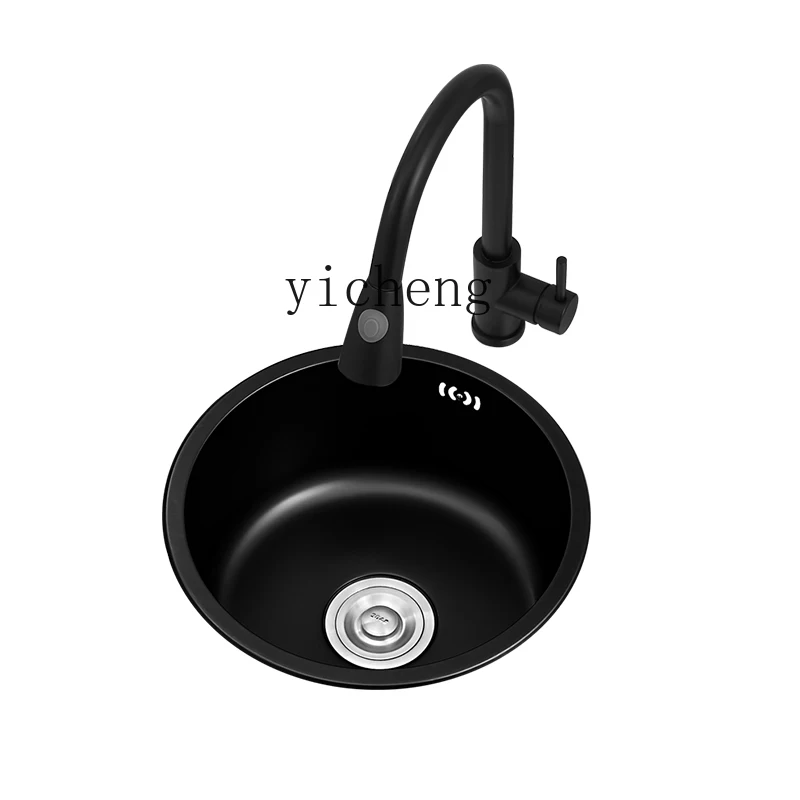 XL round Sink Single Sink Mini Small Sized Balcony Kitchen Black Nano Washing Basin