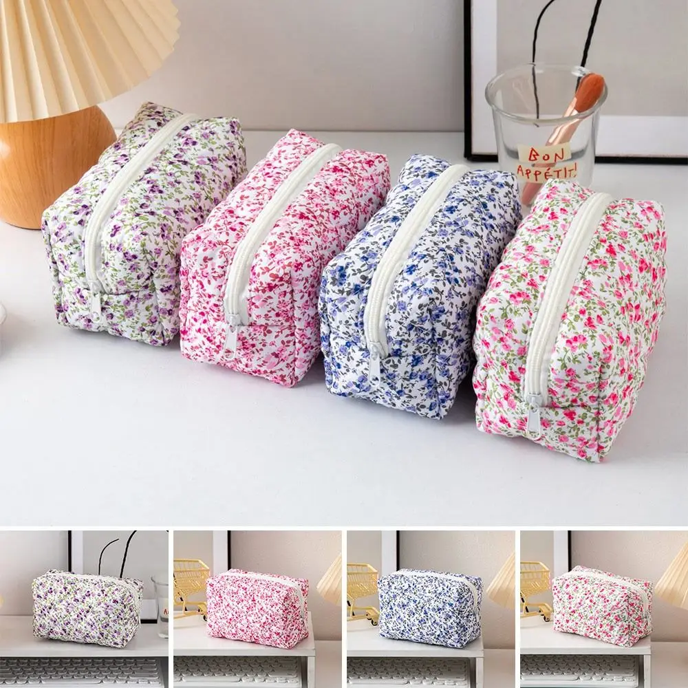 Bolsa de maquiagem com estampa floral de toque macio, grande capacidade, multifuncional, bolsa de higiene pessoal, armazenamento portátil, viagem em casa