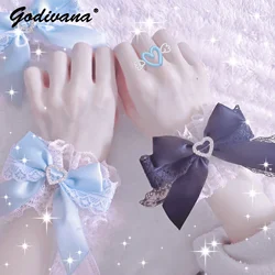 Japanese Style Mine Lolita Bracelet Sweet Lace Love Heart Bow Tie Girl's Bracelets Rhinestone Oversleeves Bracelet for Women