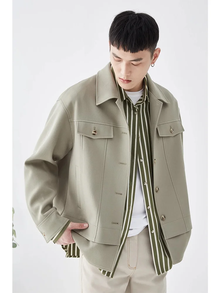 

Мужская повседневная куртка свободного кроя на весну-осень, с декоративными пуговицами, в стиле рабочей одежды, с длинными рукавами, теплая верхняя одежда для молодежи, модная.