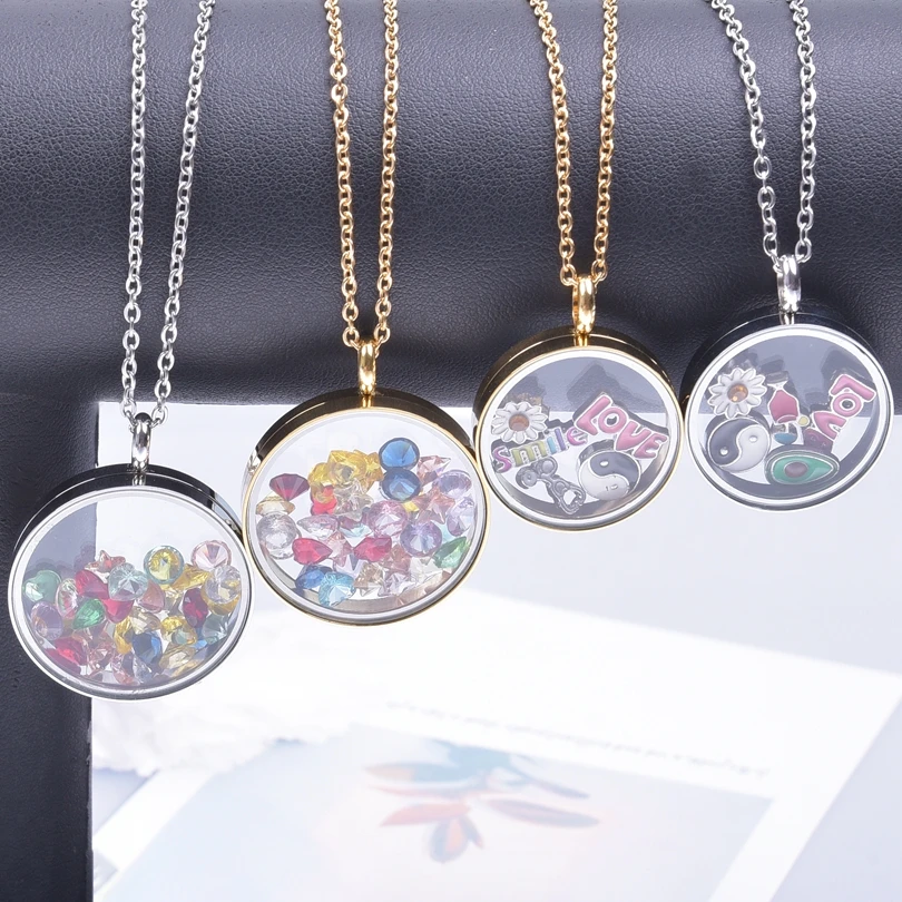 Men Accessories Locket - 男性と女性のためのステンレス鋼のペンダント付きネックレス,高品質のユニセックスアクセサリー,フローティング写真と背面にぶら下がっている,ファッショナブルなジュエリー