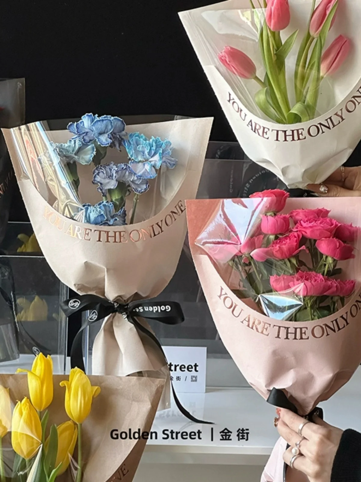 10pcs Valentine's Day Single Flower Packaging Bag Rose Hot Stamping Packaging Bags Flower Bouquet and Floral Packaging Bag