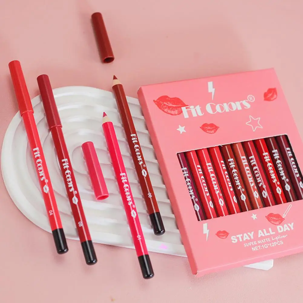 ชุดดินสอเขียนขอบปากเนื้อแมท 12 สีใหม่ กันน้ำ สีแดงกุหลาบ ติดทนนาน แต่งหน้าสีชมพู ดินสอเขียนขอบปากสีสวย ลิปสติกเซ็กซี่ L2S5