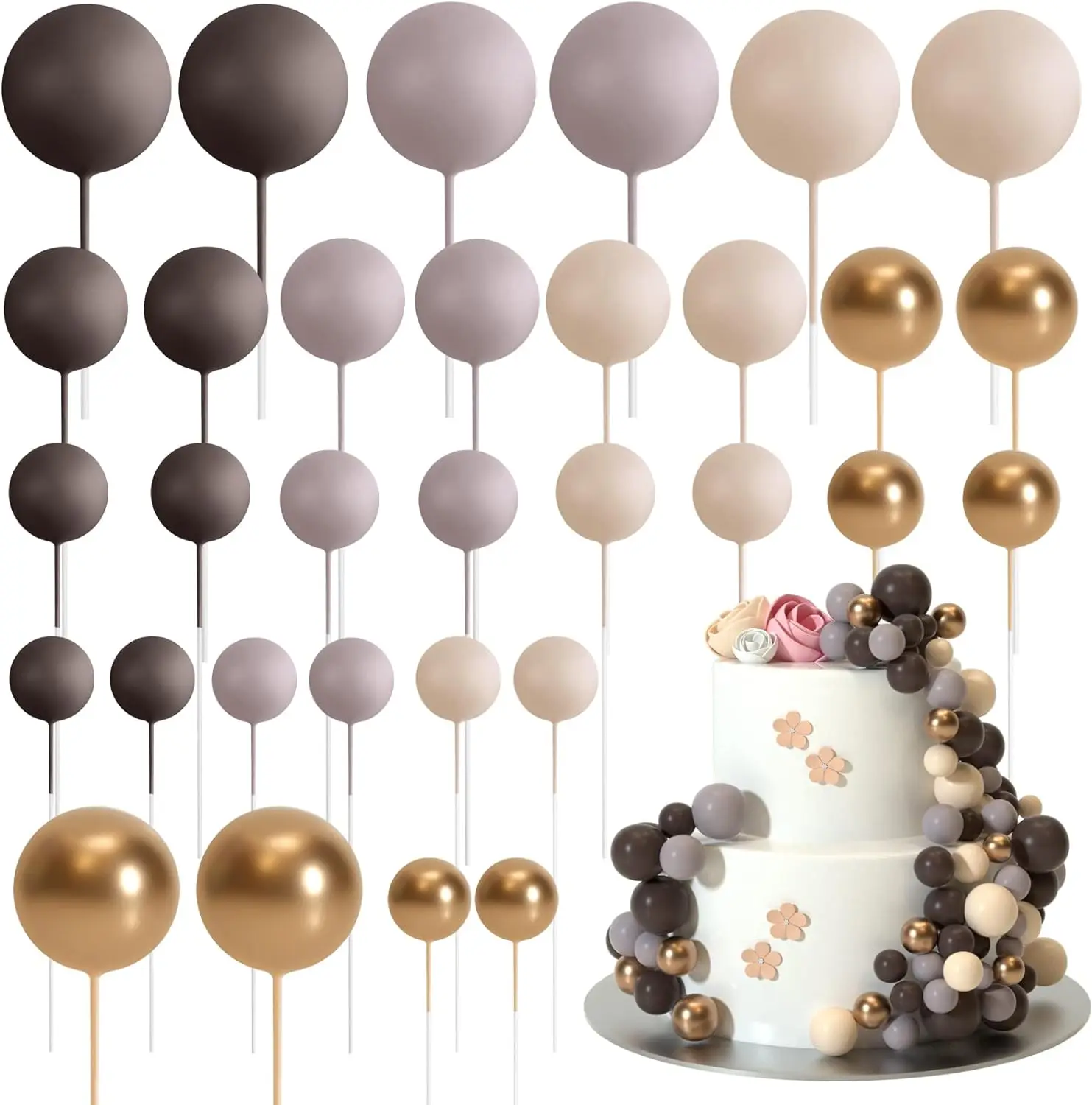 32 Stück Weihnachtskugel-Kuchenaufsatz, Dekorationen, Schaumstoffkugeln, Kuchenaufsatz, Kugeln, Kuchendekorationen für Hochzeit, Party, Geburtstag – Detail 21