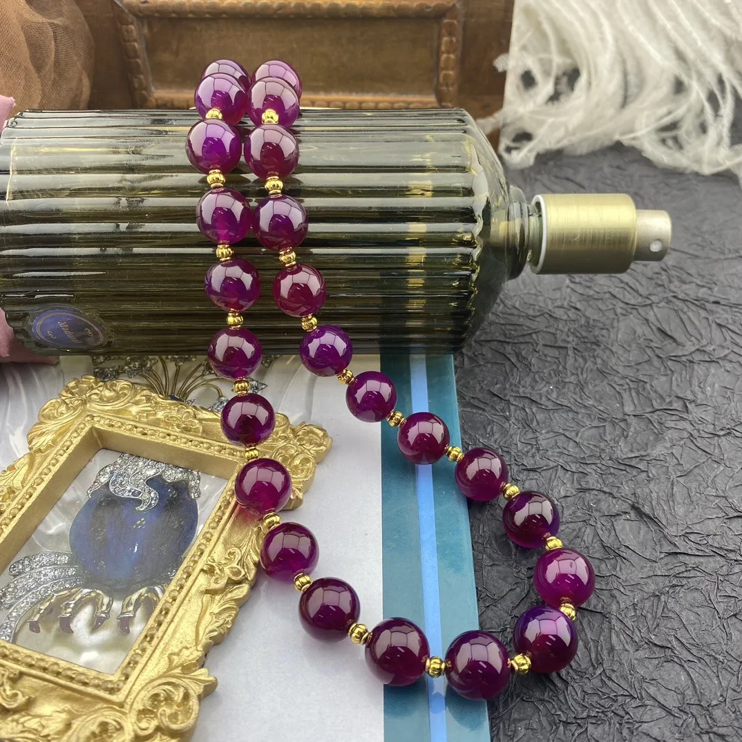 Purple agate jade necklace  with gold separated beads necklace