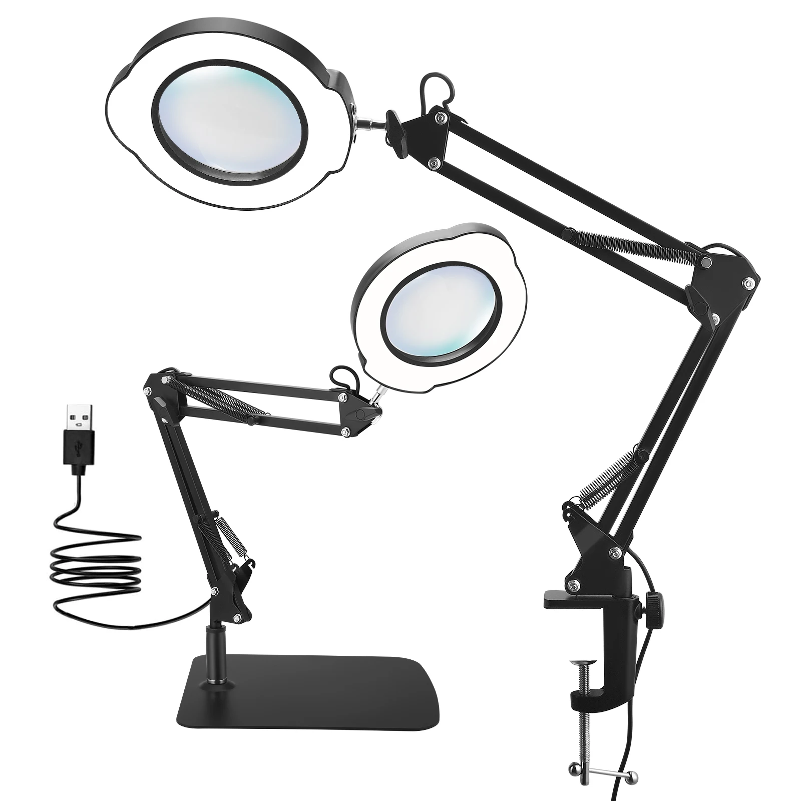 Image of LED-Lupenlampe, 15-fache Vergrößerung, 5 Farbtemperaturen, dimmbar, USB-betrieben, Schreibtischlupe mit Klemme, Vergrößerungsglas