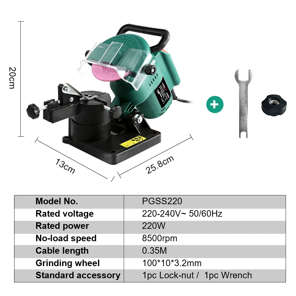 목공 그라인딩 체인용 전기 체인톱 샤프너, 220W 체인 연마기, 100mm 기계