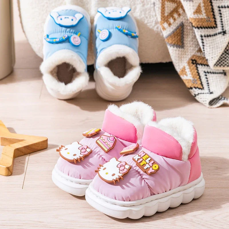 Sanrio Kuromi Kids Snow Boots Children Cotton Shoes Cosplay Warm Waterproof Thick Soled Comfortable Short Cartoon Shoes Winter