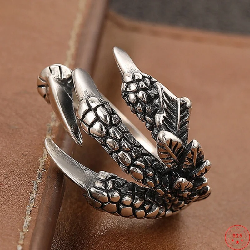 

S925 Sterling Silver Charms Rings for Men Women Retro Creative Rose Eagle Claw New Fashion Punk Jewelry Wholesale