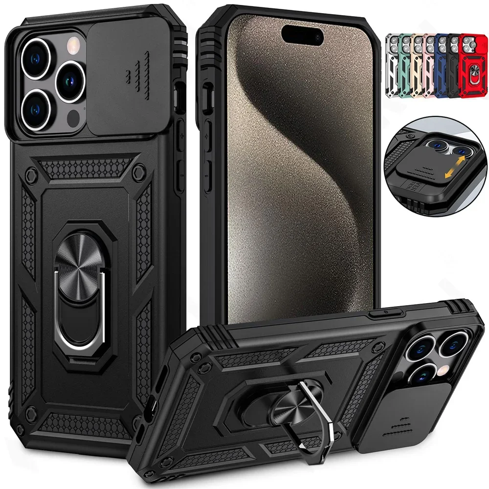 Case  for iPhone 16 15 14 13 12 11 Pro Max XS XR 8 7 Plus SE Kickstand Slide Camera Protection Rugged  Drop Shockproof Cover