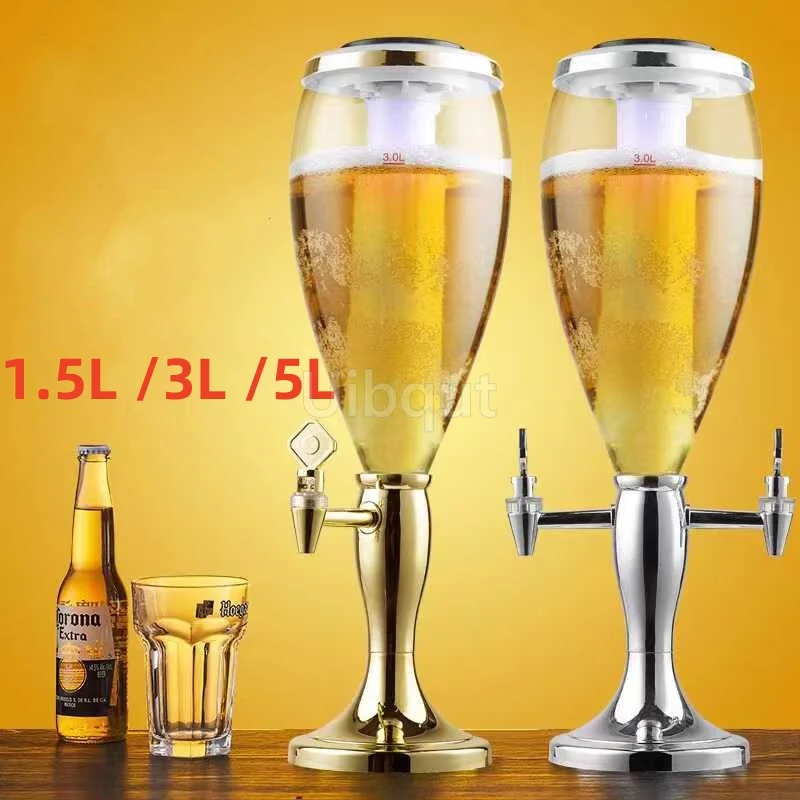 Cañón de vino de doble cabeza, Cañón de cerveza de tiro, máquina de cerveza luminosa comercial, torre de vino, bar ktv, barril de cerveza de tiro, 5L, 1,5 l, 3L