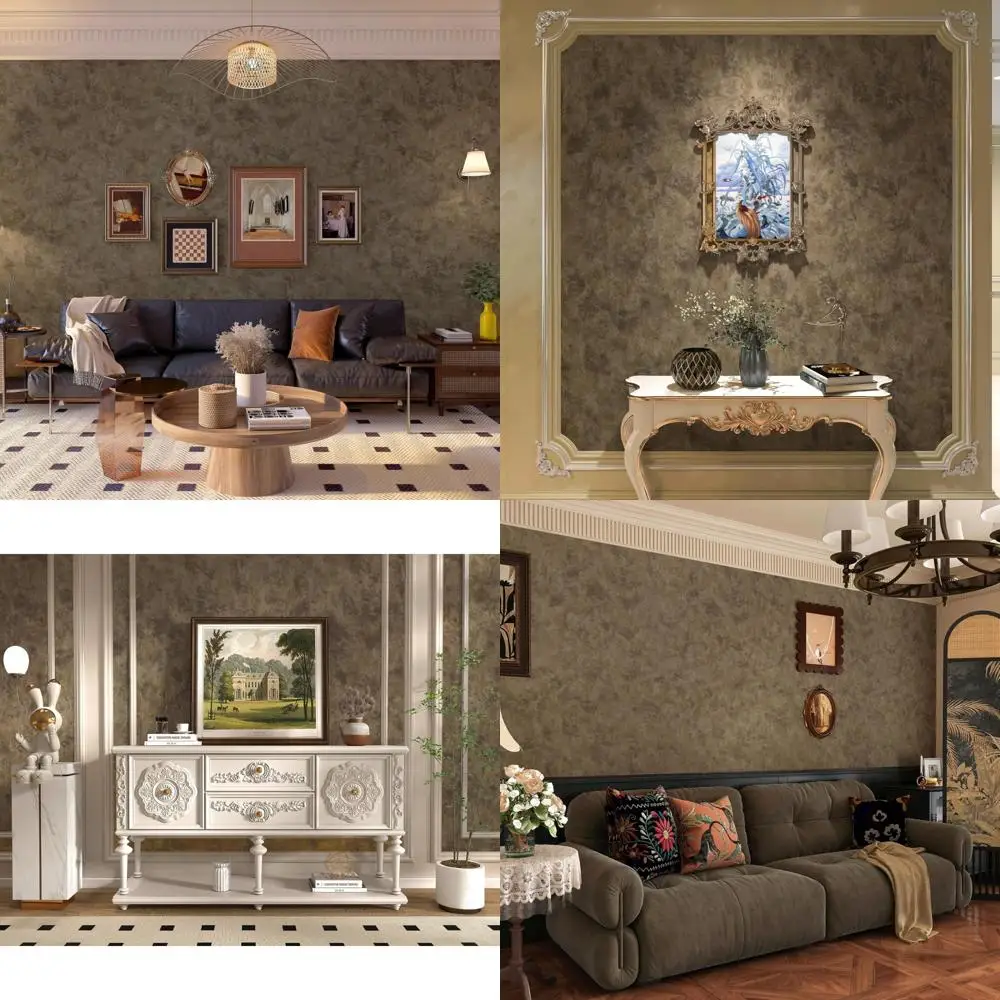 

Современные текстурированные обои середины века: 48 x 197 дюймов Peel and Stick, золото, медь и коричневый цемент в индустриальном стиле