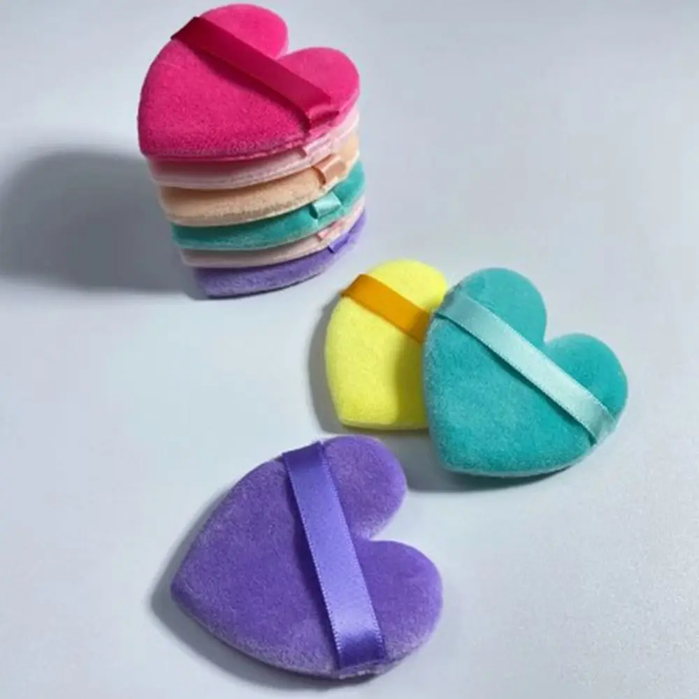 5 قطعة على شكل قلب/دائري قابل للغسل قطاع وسائد الاصبع قابلة لإعادة الاستخدام متعدد الألوان إسفنجة مختلطة منتفخة التجميل المخملية الرطبة الجافة المستخدمة