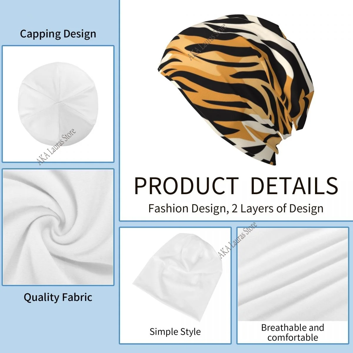 Abstract Background With Tiger Stripes Men Women Beanies Windproof Ski Cap Double Layer Fabric Bonnet Hat