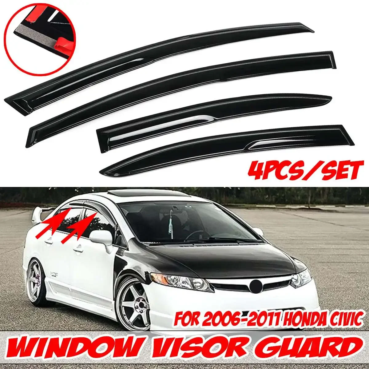 

Car Window Vent Visor Deflector Rain For Honda For Civic 4DR 2001-2020 4pcs Awnings Shelters Window Visor Rain Guard Body Kit