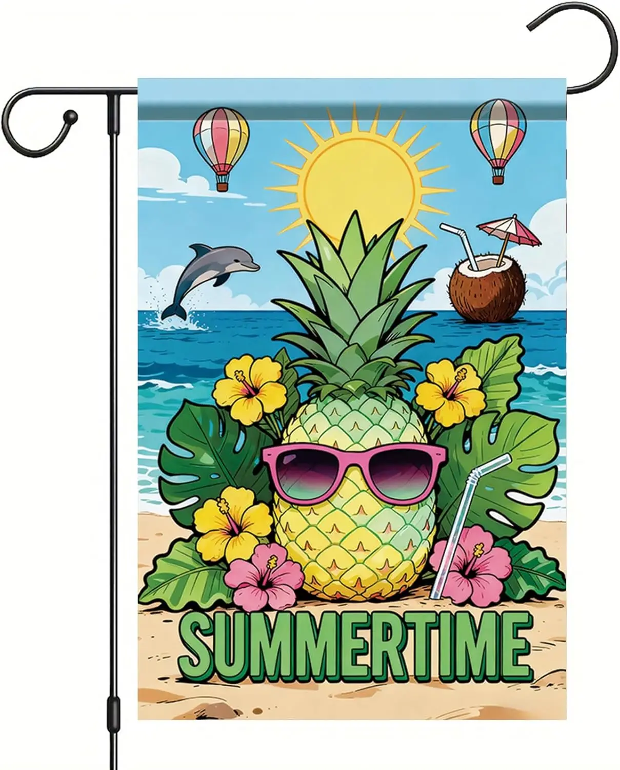Summertime Pineapple Garden Flag Tropical Beach Sunglasses Outdoor Yard Porch Lawn Garden Decor for Summer Coastal Ocean Pat jjp