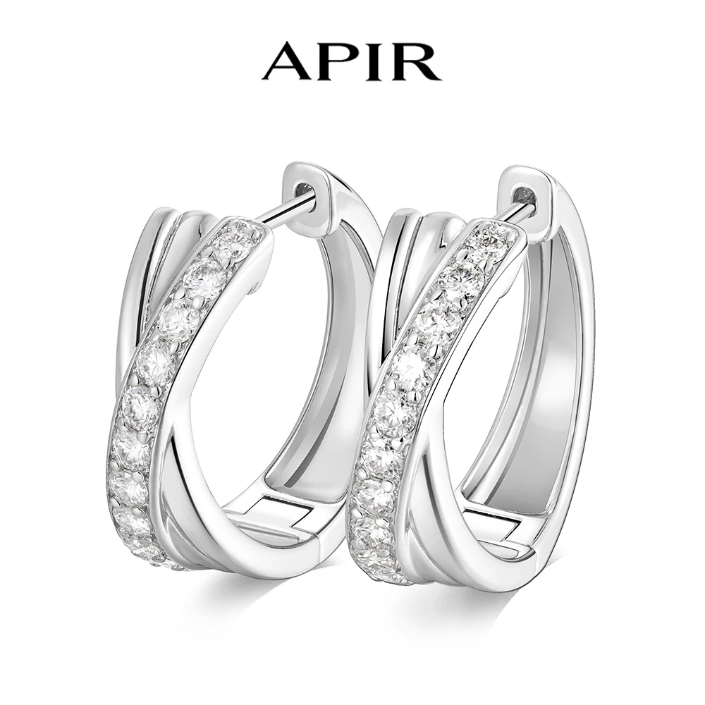 

APIR 5A Cubic Zircon 20mm Hoop Earrings Twisted Crisscross Design 925 Sliver Women's Diamond Huggie Hoops Elegant Stud Jewelry