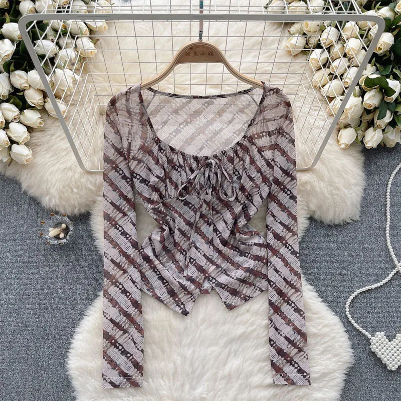 Sweet and Cool Hot Girl Style Tulle Floral Shirt for Women in Summer Straps and Navel-exposed Design Unique Pure Top Trendy