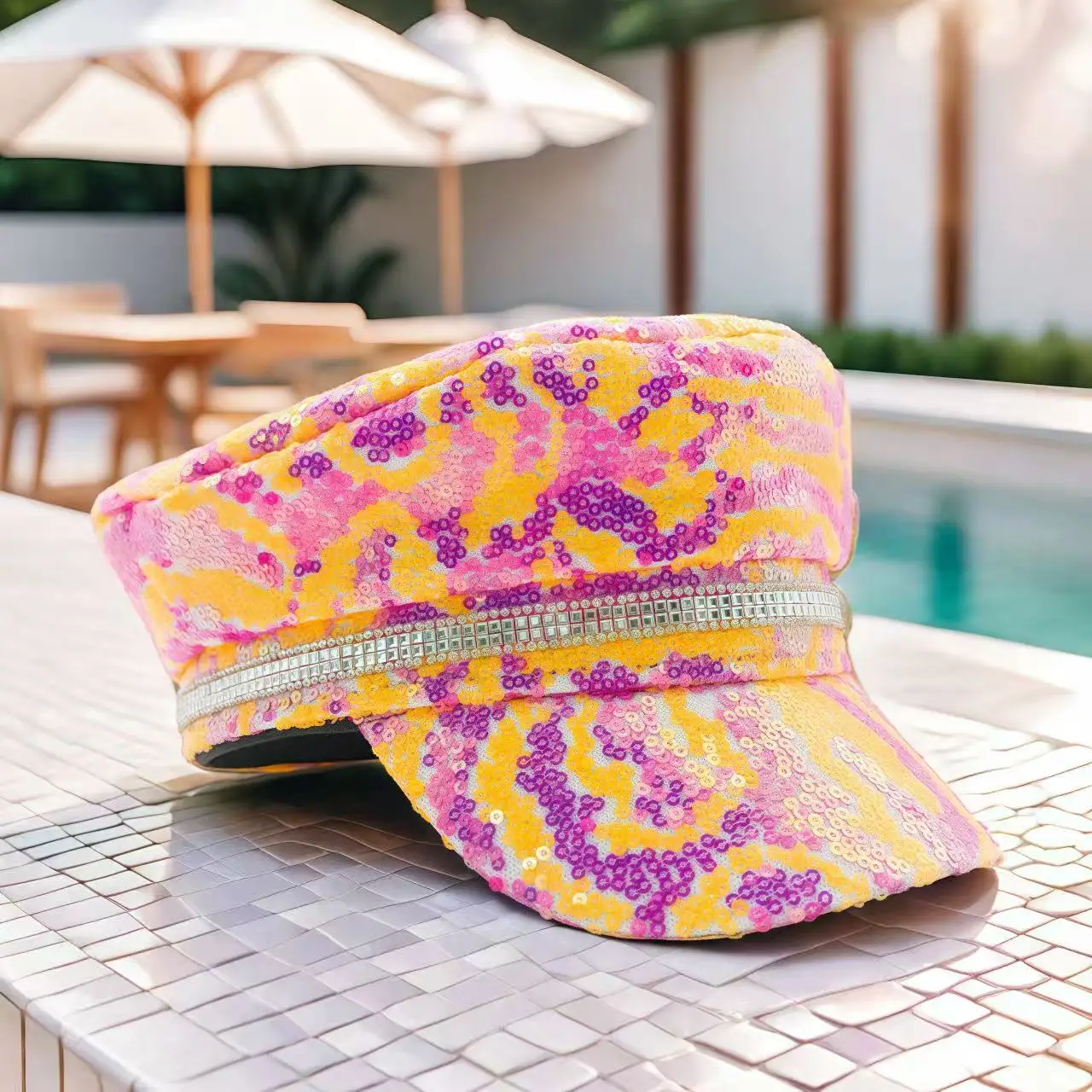 HongLuan الوردي ديسكو ستار Steampunk الكابتن قبعة حجر الراين لحرق رجل مهرجان امرأة، الملحقات العسكرية وقبعة عسكرية #2