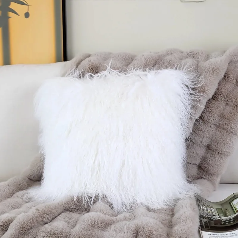 Free Shipping CX-D-04 Super Soft Plush Cushion Cover Mongolian Lamb Fur Pillow Cover