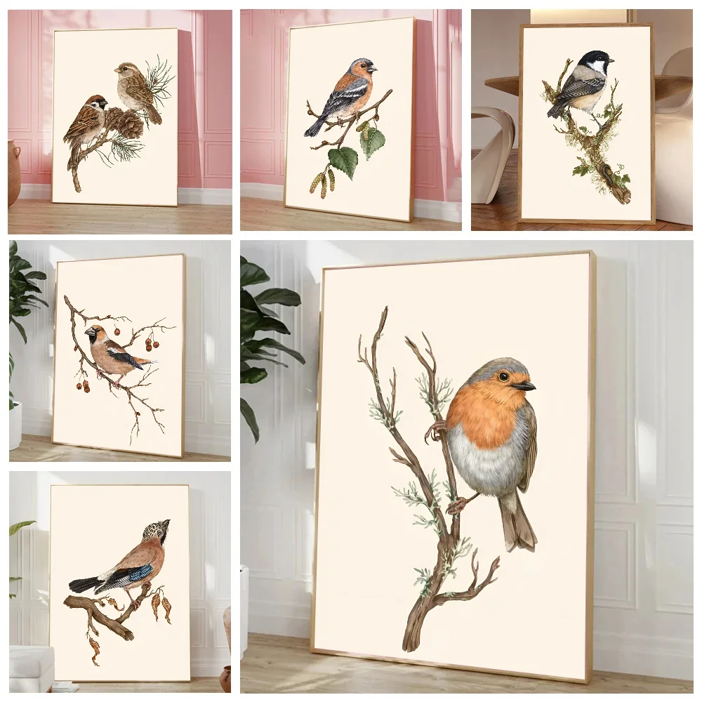 Vintage Goldfinch Landscape Bird Flowers Poster Stickers Living Room Bedroom Entrance Cafe Wall Art Decoration Painting Room