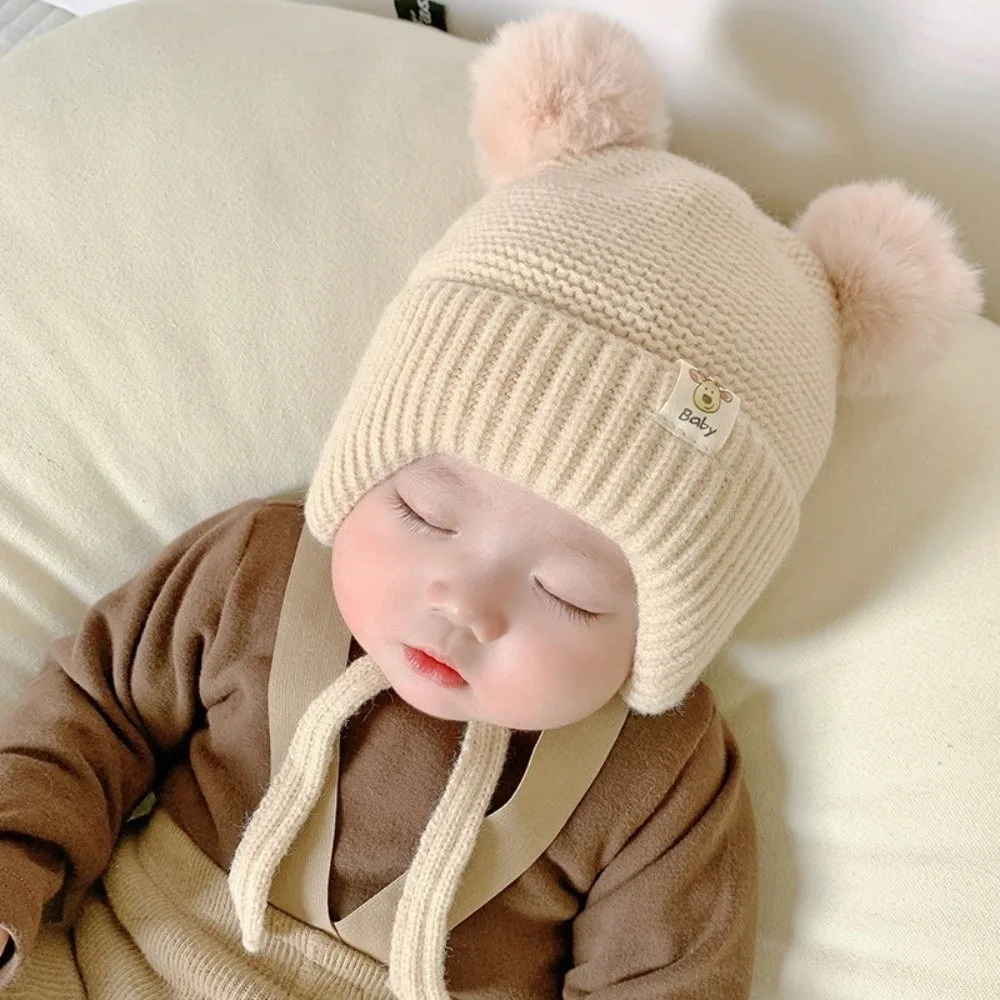 

New Warm Pullover Cap Windproof Coldproof Beanie Hat Pompom Plush Knitted Cap 0-3Y