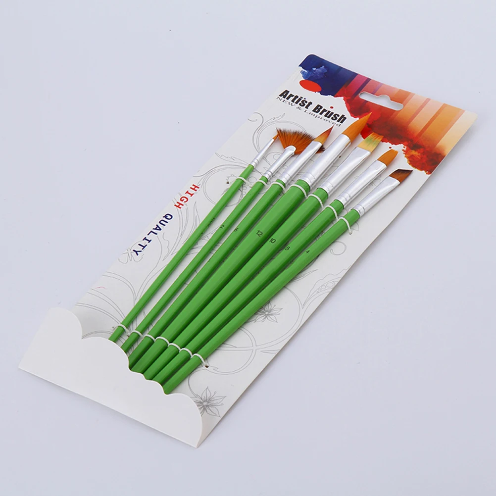 

7 Pcs Brush Set Paint Acrylic Painting Nylon Hairs Red Pole Oil/Watercolor Green