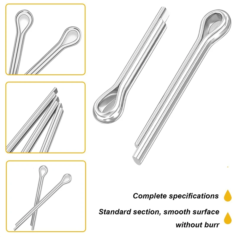 345Pcs 304 Stainless Steel Cotter Pin Assortment Kit M1.6/M2.5/M3.2/M4 6 Sizes For Car,Lawn Mowers Replacement