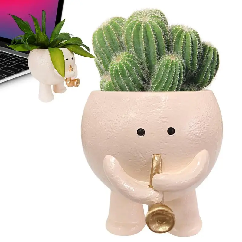 

Cute Plant Pot Smiling Succulents Resin Flower Pots Blowing Saxophone Shaped Succulents Plant Pot Smiling Face Cute Resin Flower