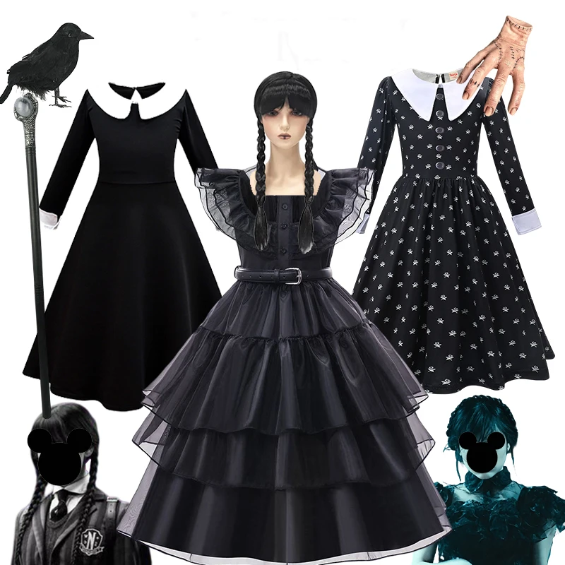 

Halloween Wedsday Costume Dress for Girls Halloween Carnival Black Events Cosplay Dress Kids Evening Party Princess Dresses