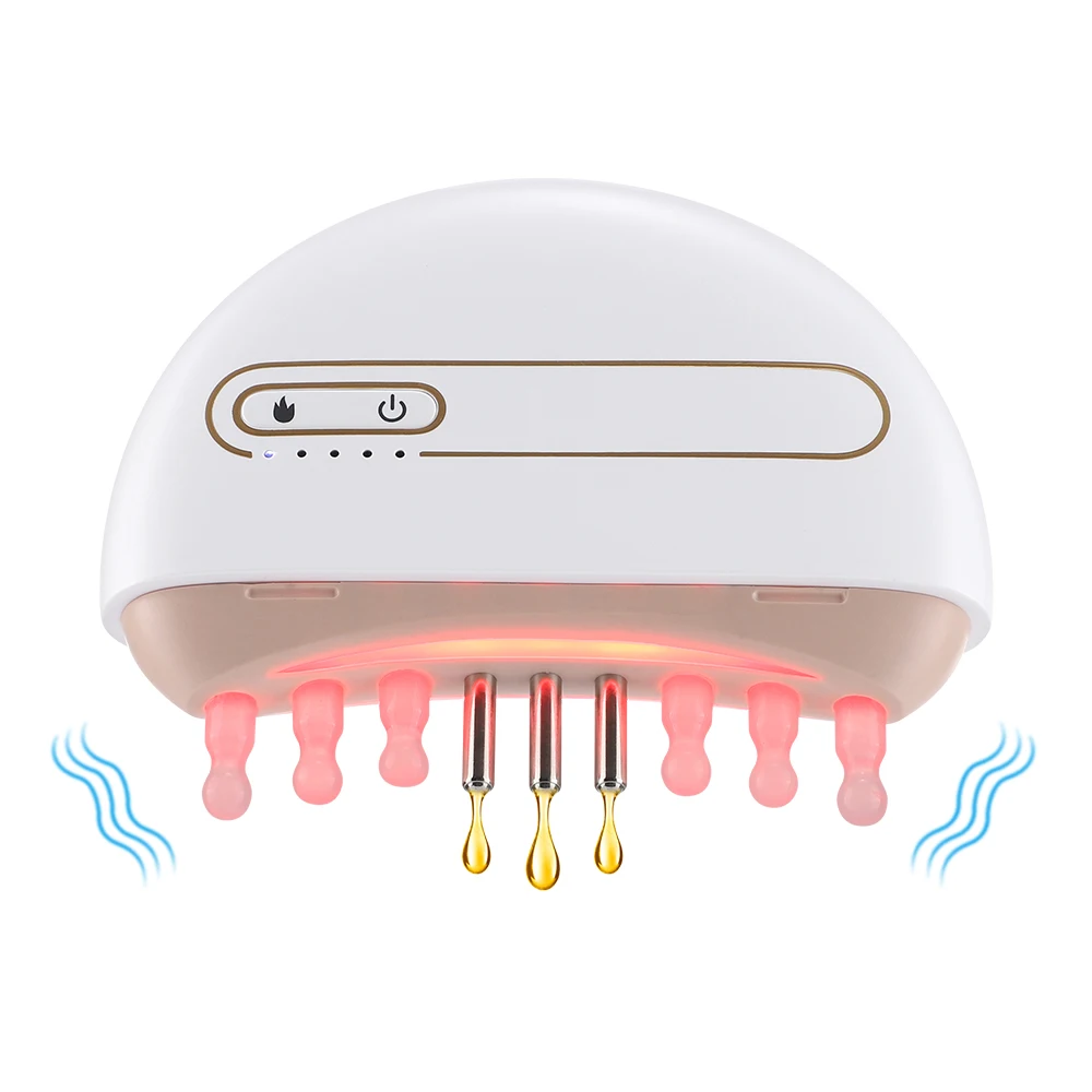 Electric Head Scalp Jade Massager LED Red Light Heated Vibration Massage Comb Medicine Liquid Oil Applicator Hair Growth Comb