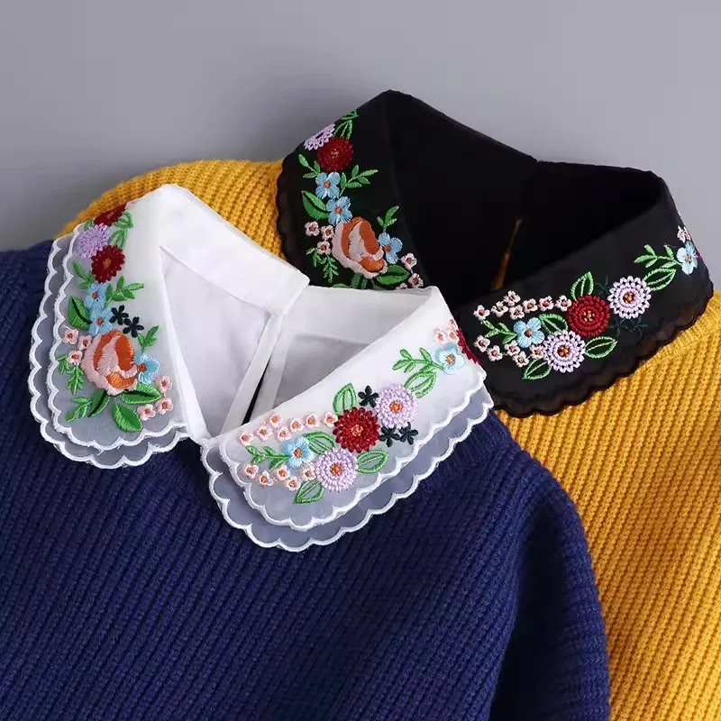 

Embroidery Fake Collar Shirt Chiffon White Elegant Detachable Collar Fake Women False Collars Woman Ladies Sweater Half Shirt