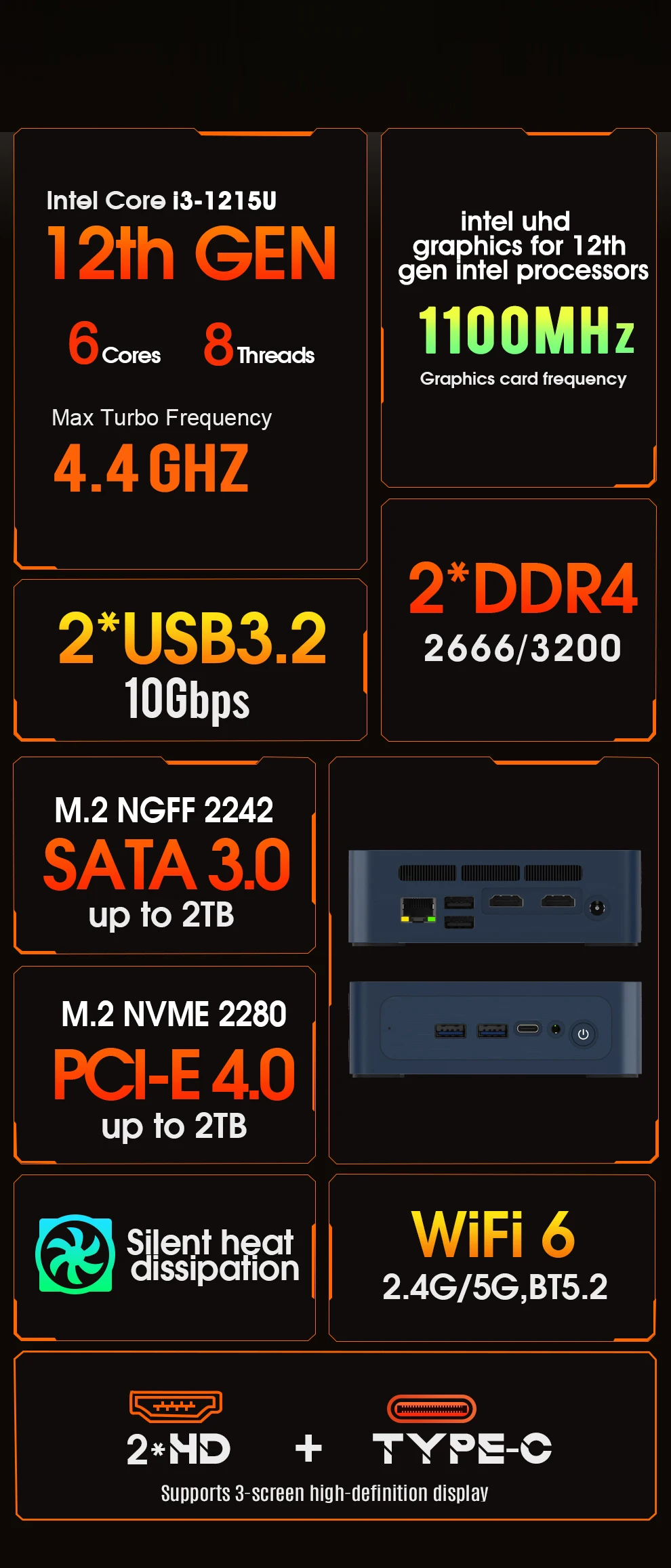 Imagem -04 - Jingsha Mini pc Windows 11 Pro i3 Intel 12th Ddr4 16 32gb Ram 128 256 512gb Rom Wifi Bt5.2 Computador Desktop Mini pc Trabalho