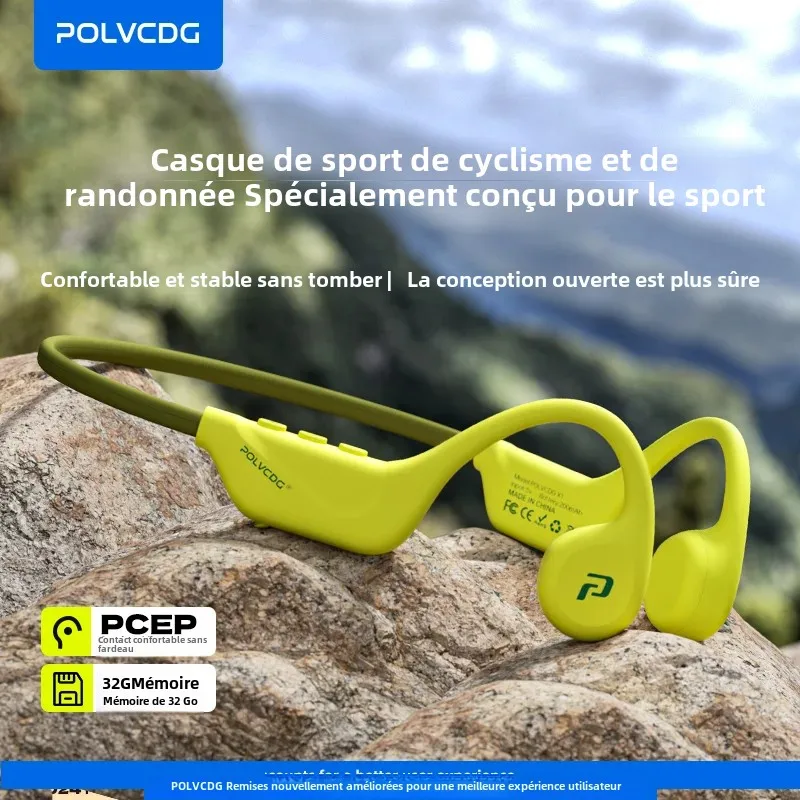 POLVCDG écouteurs de cyclisme à Conduction osseuse ouverte 32GB mémoire Bluetooth 5.4 écouteurs Sports de plein air écouteurs de course X1