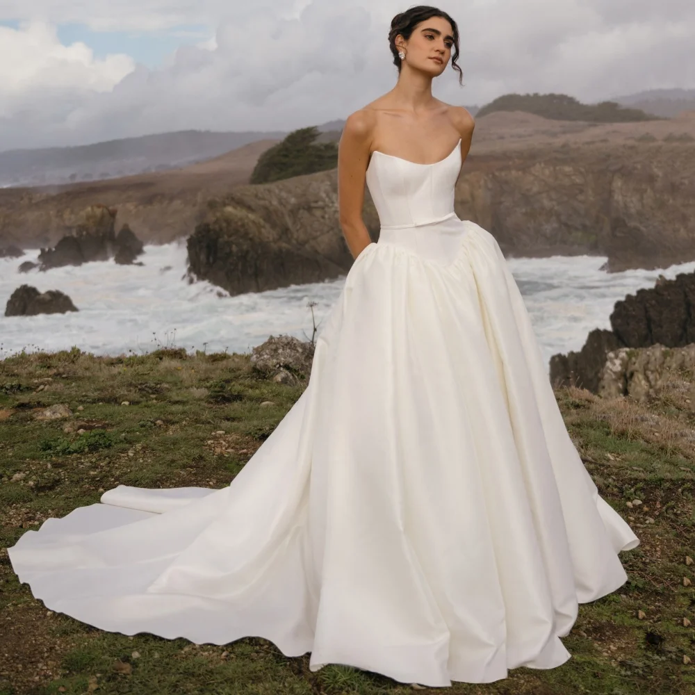 

Customized Boho Wedding Dresses Satin A Line Bride Robe Button Elegant Bridal Gowns New Arrival Vestidos De Noiva