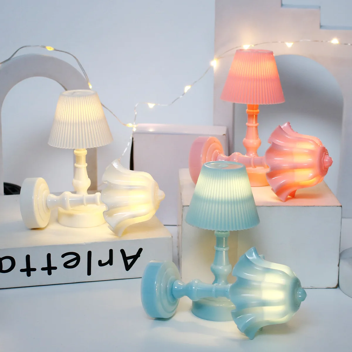 Geometric Flower Bud Button Battery LED Table Lamps Desk Night For Bedroom Dining Touch Night Light Simple Modern Decoration