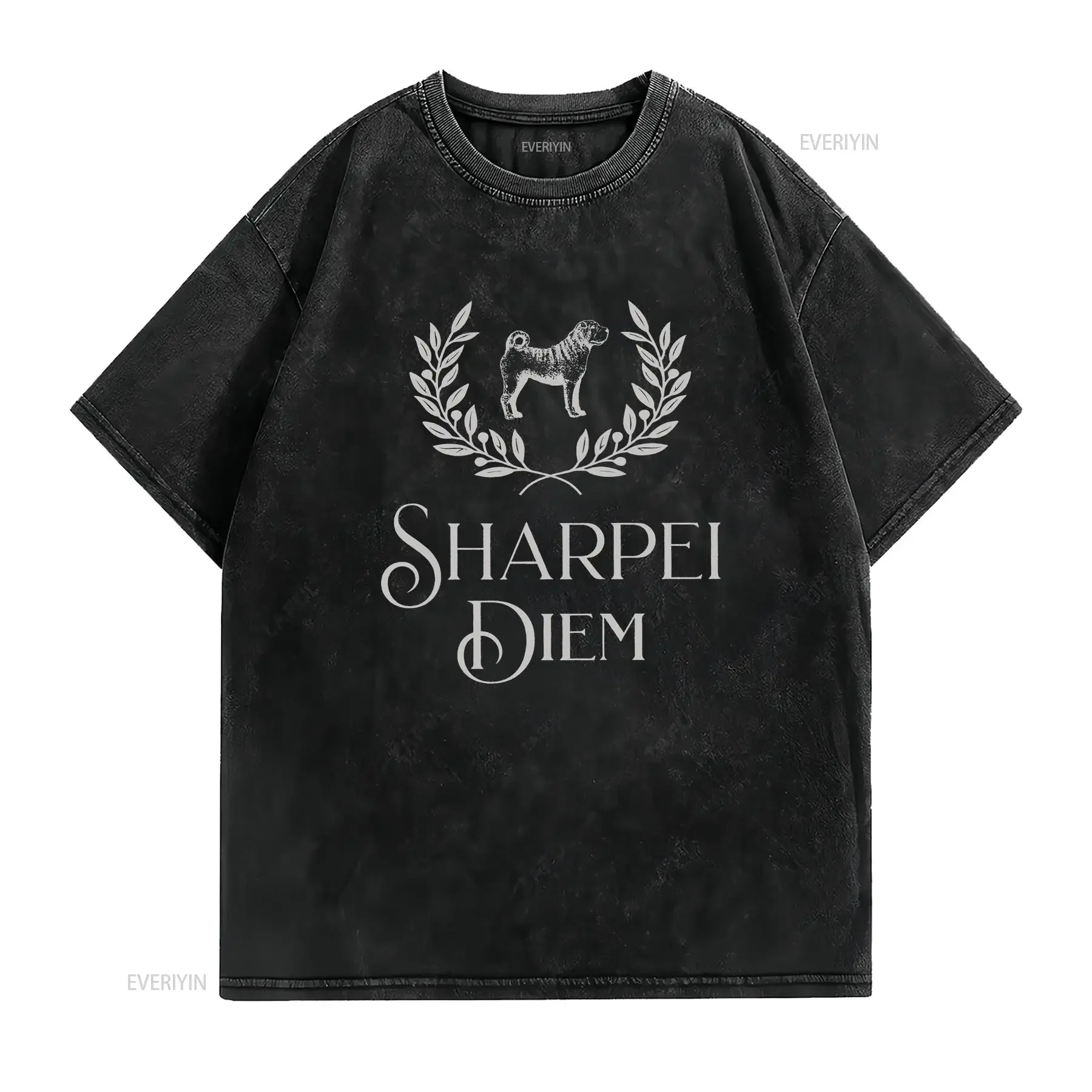 Funny Shar Pei T Shirt SharPei Dog Mom Lover Lovers Dad Carpe Diem Pun vintage Washed streetwear Top For Everyday Wear Soft