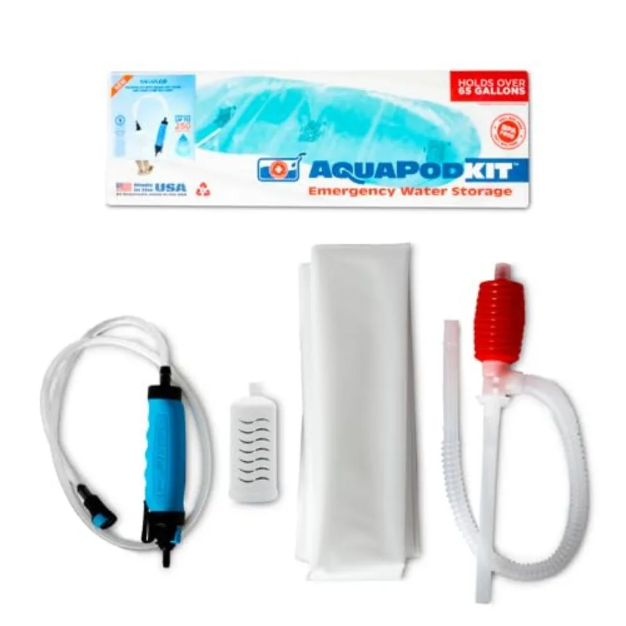 

AquaPod Kit - Bathtub Bladder Emergency Water Storage with Water Filter and Hand Pump for Home Preparedness Powerful Filter Pur