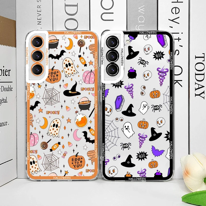 

Чехол для телефона с изображением тыквы и летучей мыши на Хэллоуин для Samsung Galaxy S25 S24 S23 Ultra S22 S21 S20 Plus S24FE A55 A54 5G Soft Cover