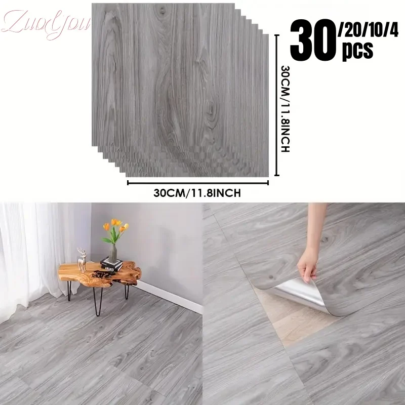 Waterproof Non-Slip Thickened Self-Adhesive Floor Tiles Imitation Wood Grain for Living Room Toilet Kitchen Home Floor Decor