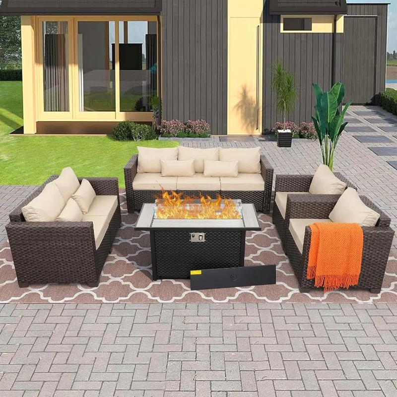 5-Piece Outdoor Patio Furniture 45 in Outdoor Fire Pits Patio Furniture Set 60000 BTU Outdoor Propane Fire Pit No-Slip