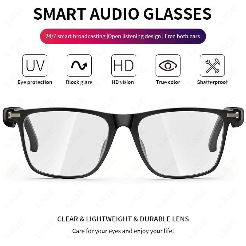 

LIGE умные очки солнцезащитные очки Bluetooth вызов уличные спортивные наушники синий свет водонепроницаемые анти-УФ-очки для мужчин женщин новые