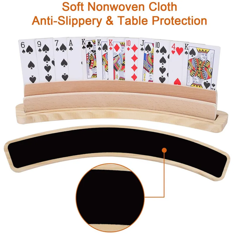 Curved Wooden Playing Card Holder Tray Rack Organizer Solid Card Holder for Kid Seniors for Bridge Canasta Strategy Card Playing view 5