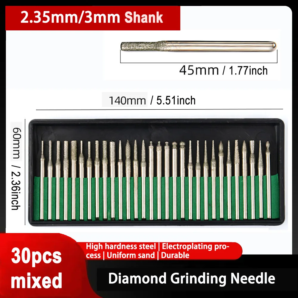 

Диаметр хвостовика 2,35 мм/3 мм, алмазная шлифовальная игла, гальваническая металлическая деревообрабатывающая маникюрная наждачная шлифовальная головка, стержень для